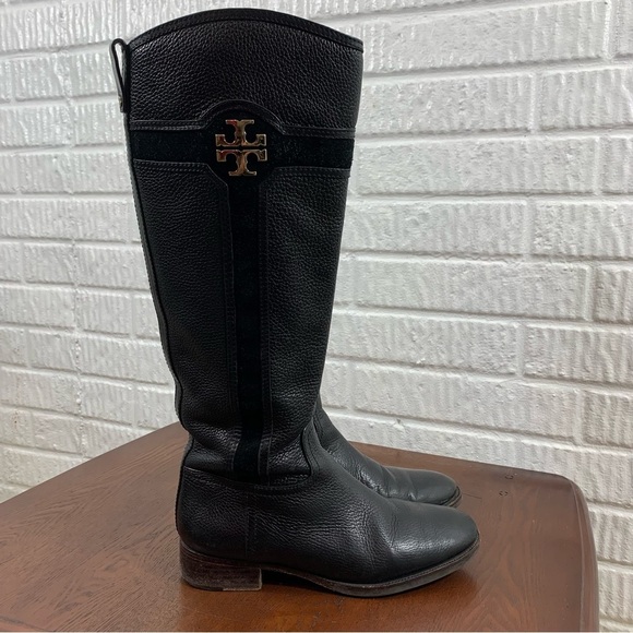 Tory Burch Alaina Leather Riding Boot Suede Trim 8.5 - Picture 6 of 13
